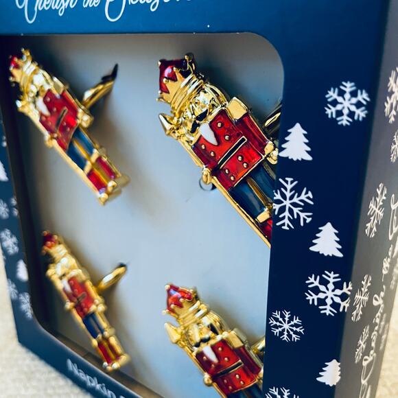 Christmas Nutcracker Napkin Rings Set of 4 Holiday Red Navy Gold 2.5in New - Picture 4 of 12